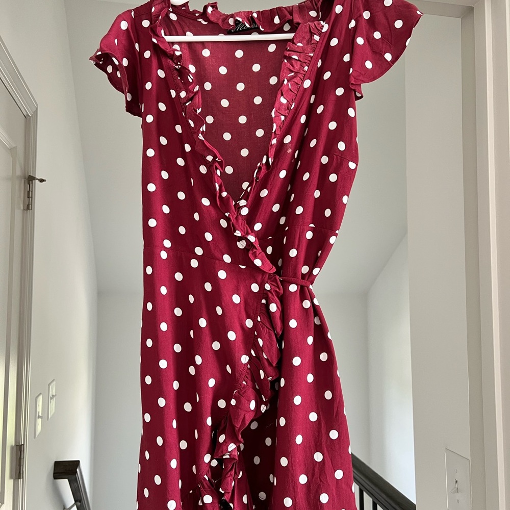 Polka dot wrap mini dress